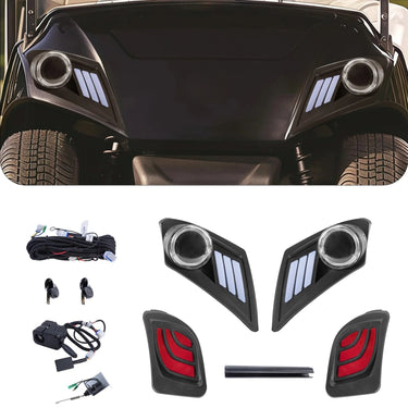 Rainier Parts Yamaha Drive2 golf cart LED light kit for models 2017 and later, 12-48V, installed on Yamaha Drive2 golf cart.