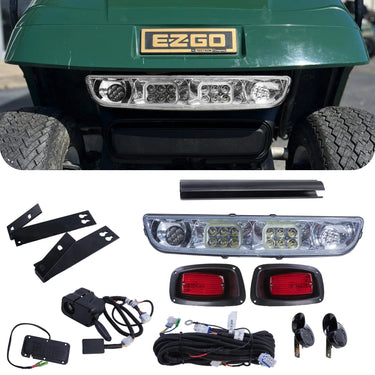 EZ-GO TXT(1996-2013) Golf Cart LED Deluxe LIGHT BAR KIT 12-48 volt installed on a golf cart for enhanced visibility.