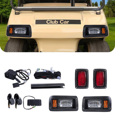 Rainier Parts Club Car DS LED light kit with high/low beams and brake pad for 12-48V golf carts, ideal for golf cart enthusiasts.