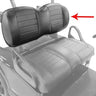 Black E-Z-GO RXV OEM golf cart seat back assembly with part number RXV-SB-Black, shown in the image.