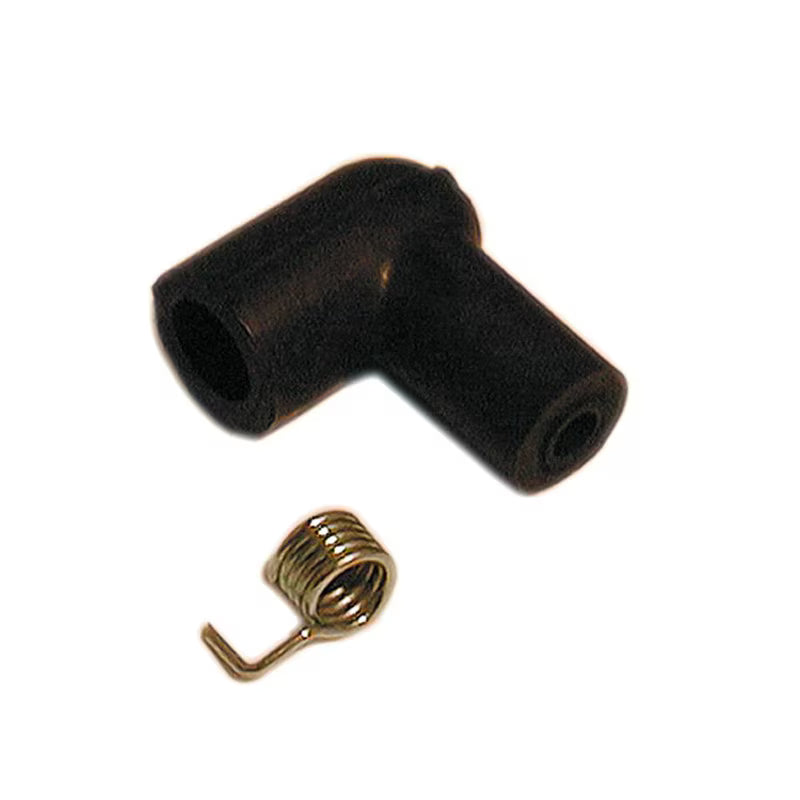 Stens spark plug boot 135-053 replacement part for lawn mower engine ignition, black rubber connector with metal clip.