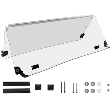 Clear PMMA golf cart windshield by Rainier Parts, folding design, enhances visibility for golfers on the course.