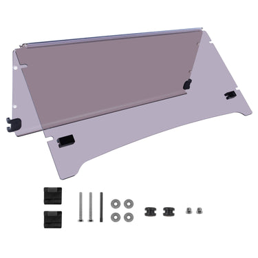 Rainier Parts Yamaha folding windshield with tinted UV shield for golf carts, reducing glare and easy to install.
