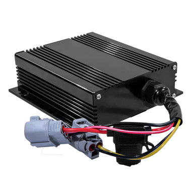 Rainier Parts 30Amp voltage reducer for 36-48V golf carts, providing smooth power and electrical protection in a compact device.