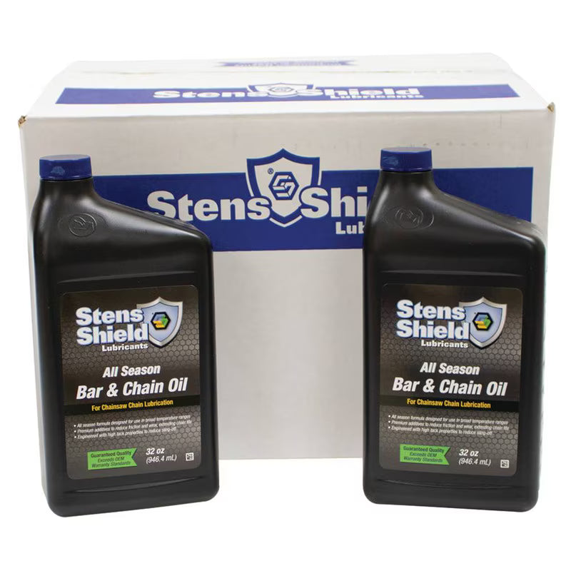 Stens Shield Bar and Chain Oil, all-season formula in 32 oz bottles, case of 12, for chainsaws and outdoor power equipment