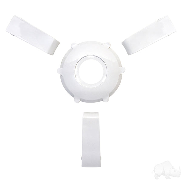 Redhawk Giazza steering wheel insert kit in white, showing close-up of the sleek, textured steering wheel cover with mounting details.