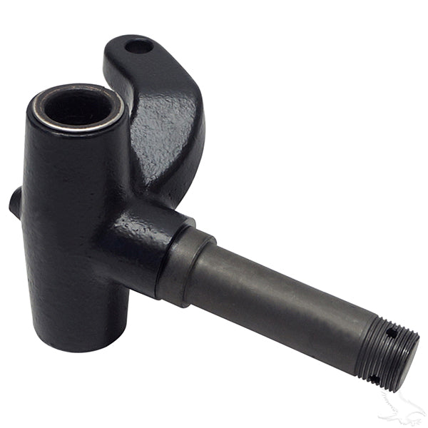 Redhawk driver side spindle assembly for E-Z-Go TXT 01+ golf cart, showing the metal spindle with mounting points and wheel hub area.