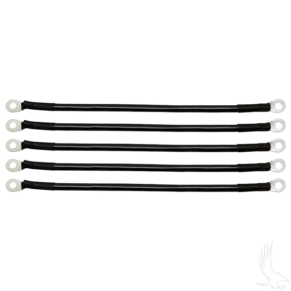 Redhawk battery cable set with five 12-inch 4-gauge cables for Club Car 36V 81+ and Yamaha G2/G8/G9 36V golf carts.