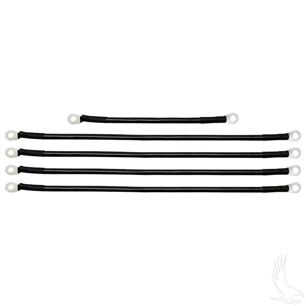 Redhawk 4-gauge battery cable set for Yamaha G22 includes one 9-inch and four 16-inch cables for reliable power connection.