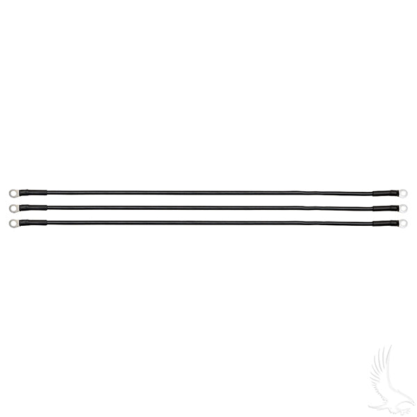 Redhawk battery cable set with three 26-inch, 6-gauge cables for 12V Club Car Precedent golf carts.