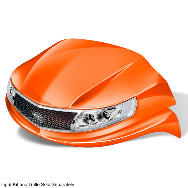 Redhawk DoubleTake Phoenix front cowl for Club Car Precedent 04+ in orange, showing the sleek, curved design and vibrant color.
