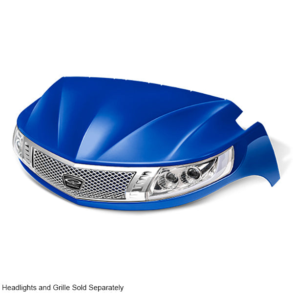 Redhawk DoubleTake Phoenix front cowl for Yamaha Drive2 golf cart, blue color, showcasing sleek design and durable construction.