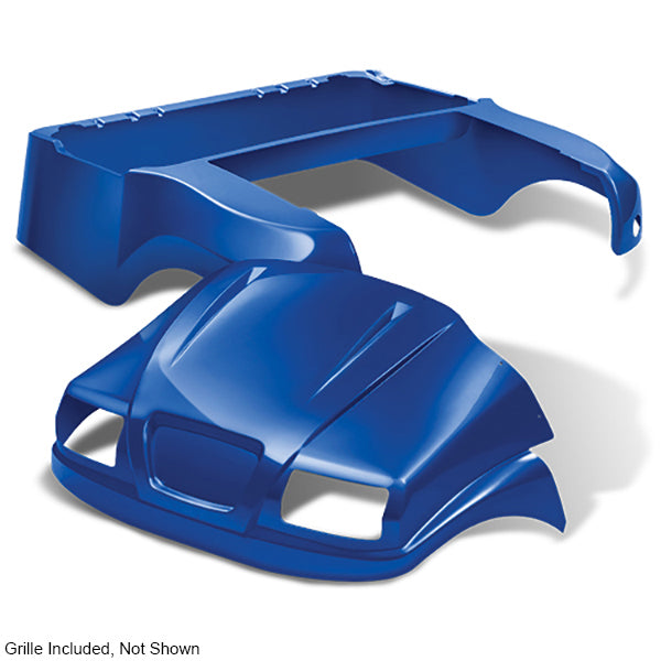 Redhawk DoubleTake Phantom body kit with grille for Club Car Precedent 04+ in blue, featuring sleek, modern design.