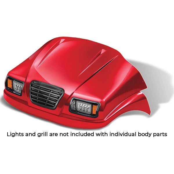 Redhawk DoubleTake Phantom front cowl for Club Car Precedent 04+ in ruby, showing the sleek, vibrant red design on the golf cart.