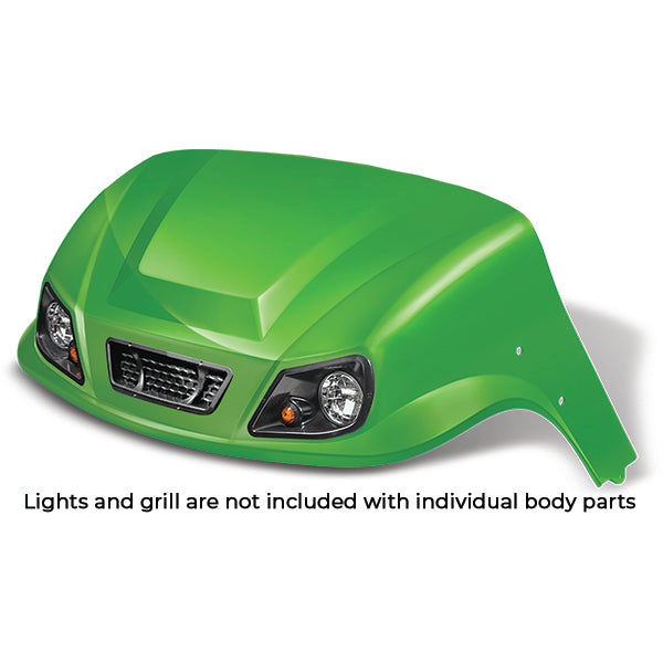 Redhawk DoubleTake Titan front cowl for E-Z-Go TXT 96+ in lime, showcasing durable plastic and sleek design.