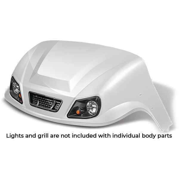 Redhawk DoubleTake Titan front cowl for E-Z-Go TXT 96+ golf cart in pearl finish, showcasing sleek design and durable construction.