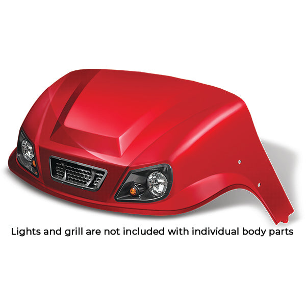 Redhawk DoubleTake Titan front cowl for E-Z-Go TXT 96+ in ruby, showing the sleek, durable golf cart front panel.