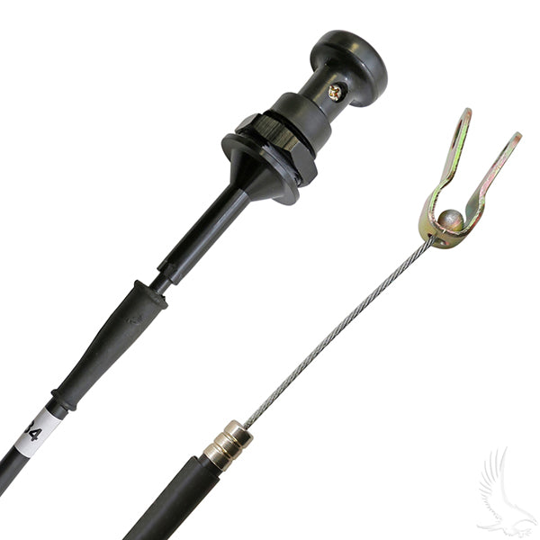 Redhawk 21-inch choke cable for Yamaha G8 and G14 gas golf carts, showing the flexible cable with connectors at each end.