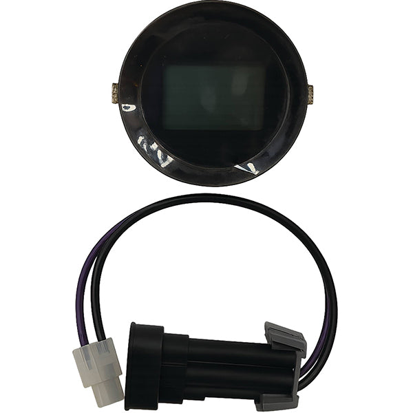 Redhawk 48V round charge meter for E-Z-GO RXV 16+ golf carts, displaying voltage levels with clear digital readout.
