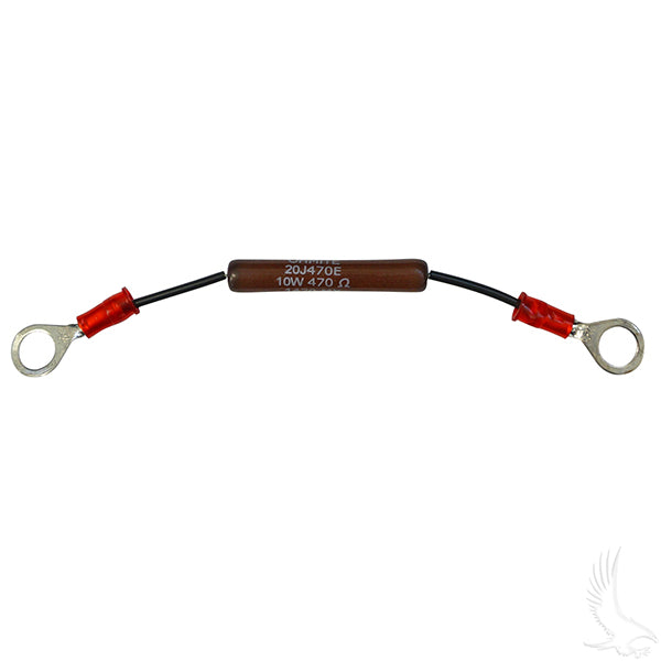 Redhawk 48V 200A precharge resistor for solenoid, shown in image with metal leads and black body for electrical protection.