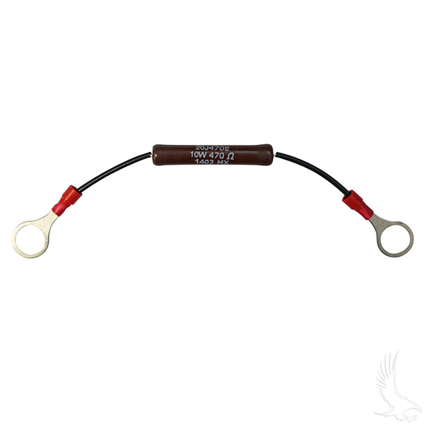 Redhawk 48V 400A resistor precharge for solenoid, showing the black cylindrical component with wiring terminals.