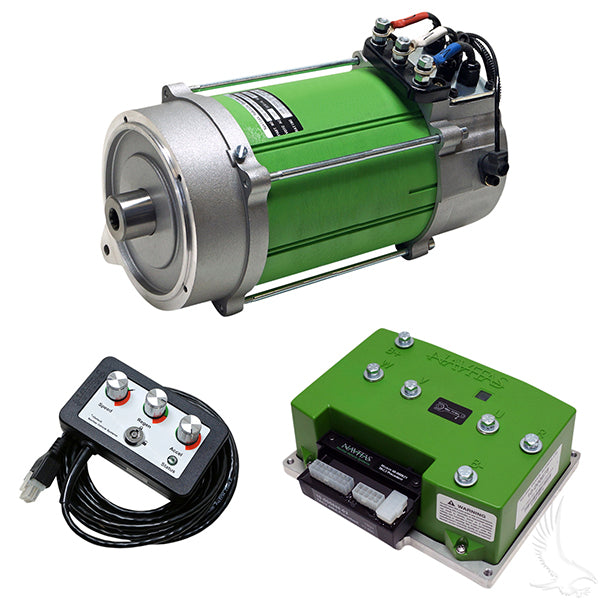 Redhawk Navitas AC Drive Conversion Kit with 600A controller and 5KW motor for Club Car IQ golf carts, shown in the image.
