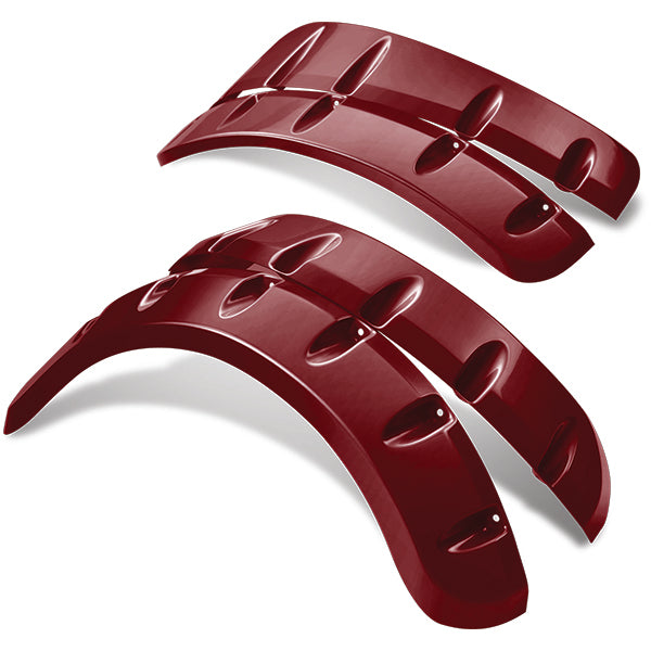 Redhawk DoubleTake Fender Flare Set for Spartan Body and Club Car DS in Burgundy, showing durable plastic construction and fitment details.