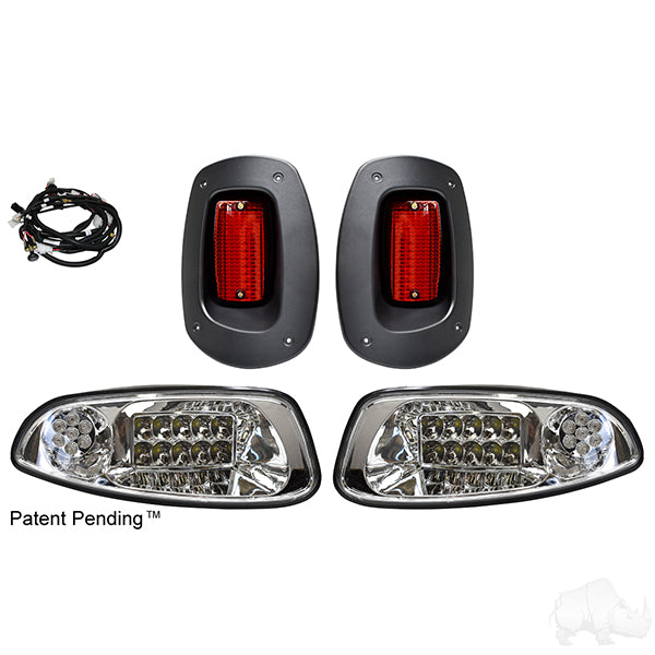 Redhawk RHOX LED clear factory style light kit with plug and play harness for E-Z-Go RXV golf carts, 2008-2015, 12-48V