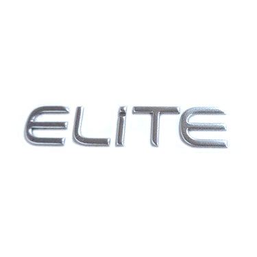 E-Z-GO OEM ELiTE branding decal for golf carts, silver powertr Elite decal, authentic OEM part, shown on media_1.jpg.
