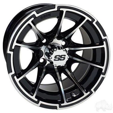 Red Hawk RX393 Golf Cart Wheel 12x7 ET25 Machined Gloss Black Premium Alloy For High Performance - Rainier Parts