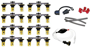 Flow-Rite Pro-Fill battery watering kit for golf carts with pump, compatible with 12V and 6V batteries, used for easy watering.