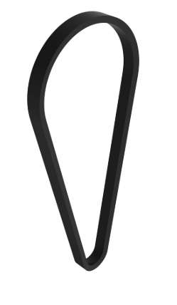 John Deere M174026 V-belt for lawn equipment, showing a durable replacement V-belt with textured rubber surface and metal tensioning clips.