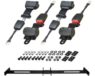 Rainier Parts premium retractable golf cart seat belt with bracket for secure four-passenger rides.