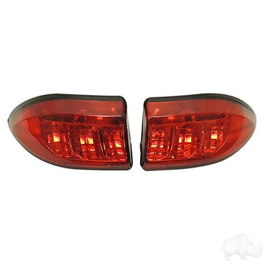 Red Hawk LGT-336 taillights for Club Car Tempo and Precedent golf carts, enhanced visibility, pack of 2, mounted on golf cart.