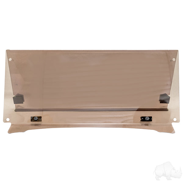 Redhawk impact-modified tinted 2-piece windshield for Yamaha Drive golf cart, shown in the image.