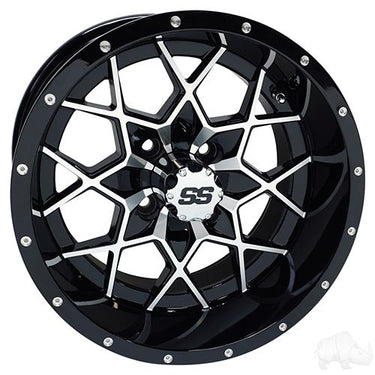 Red Hawk RX387 Wheel 15x7 ET25 Machined Gloss Black for Golf Cart Enthusiasts Durable Premium Alloy - Rainier Parts