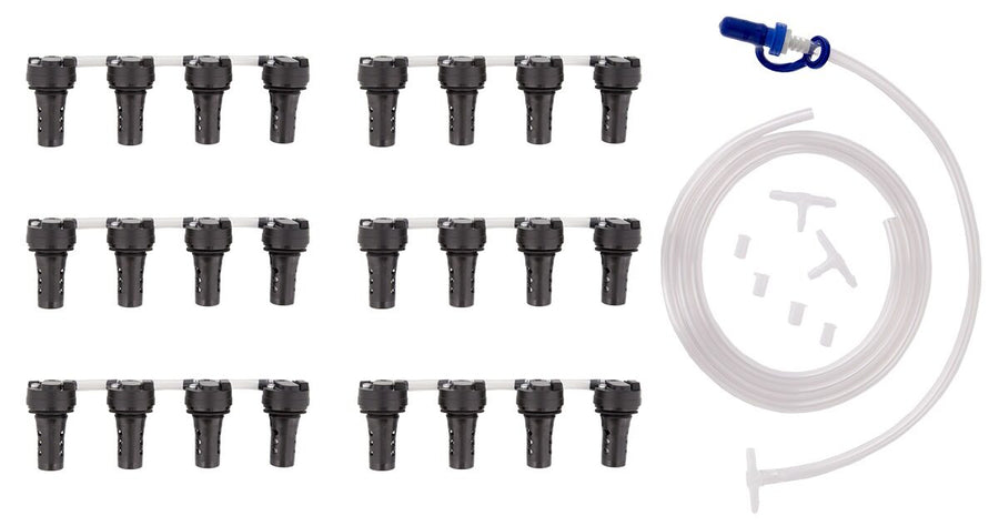 Battery Watering Technologies K2400B-GLFBCTBTJ8 24-cell watering kit for 8V Trojan batteries, includes components for efficient battery maintenance.