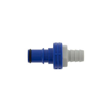 Blue male 3/8 inch connector from Battery Watering Technologies for efficient battery watering and fleet maintenance.