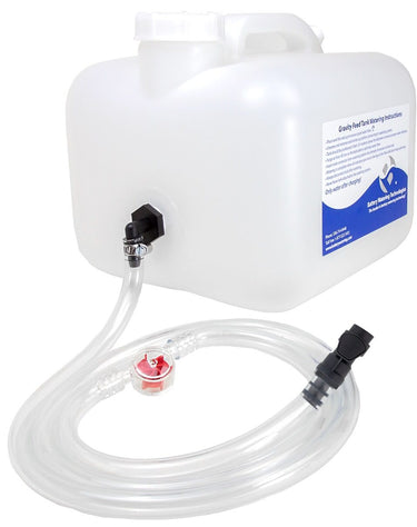 Battery Watering Technologies NT2212GFGREY 2.5-gallon gravity feed tank with flow indicator and grey connector for battery watering.