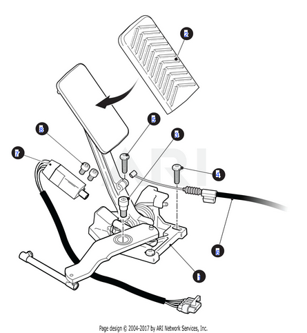 E-Z-GO OEM accelerator pedal gas assembly for golf carts, black pedal with mounting hardware, model 613269.