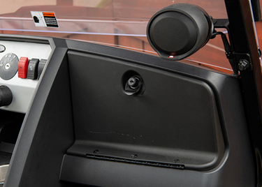 E-Z-GO OEM Bluetooth speaker kit for golf carts, featuring premium outdoor audio with a sleek design and crystal-clear sound.