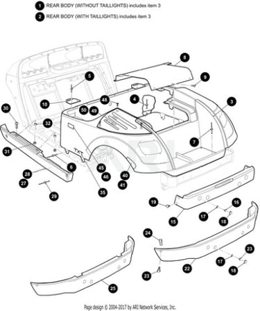 E-Z-GO Ocean Gray golf cart body assembly, OEM replacement part, showing the exterior design and fit for EZGO golf carts.