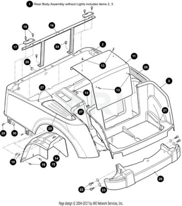 Bright white OEM E-Z-GO golf cart body assembly without lights, part number 650353G0038, for E-Z-GO golf carts.