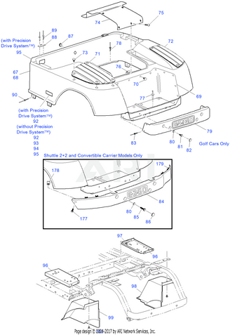 E-Z-GO OEM Flame Red golf cart body assembly exterior kit without lights, featuring durable plastic body parts for E-Z-GO golf carts.