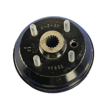 E-Z-GO Brake Drum Assembly OEM 75573G01 for golf carts, showing a durable, premium replacement part with metal drum and mounting hardware.