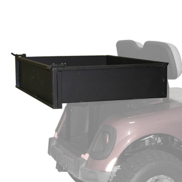 E-Z-GO RXV steel cargo bed package for golf carts and commercial use, featuring durable metal construction and secure mounting points.