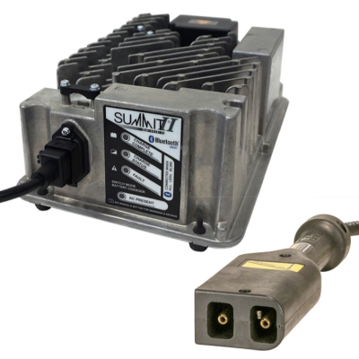 E-Z-GO Summit II 36V off-board golf cart charger with Bluetooth, auto-detect, and OEM 672620 model for easy charging.