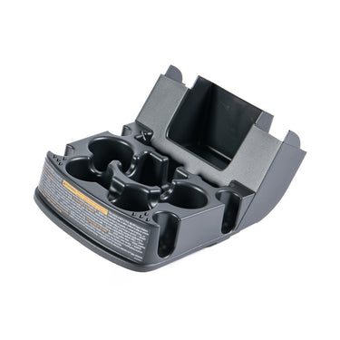 E-Z-GO OEM console assembly for golf carts, black plastic console with storage compartments and control openings.
