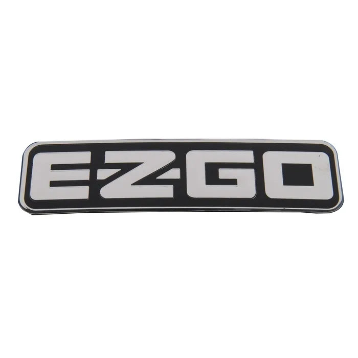 E-Z-GO Cowl Decal 619206 OEM for golf carts, 6 x 1.6-inch black and white decal with E-Z-GO logo on a golf cart.