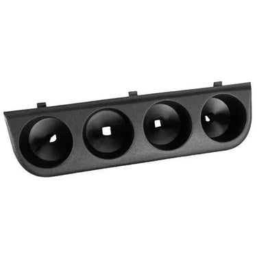 E-Z-GO OEM instrument panel insert with four cup holders for golf carts, premium dash accessory, black plastic design.